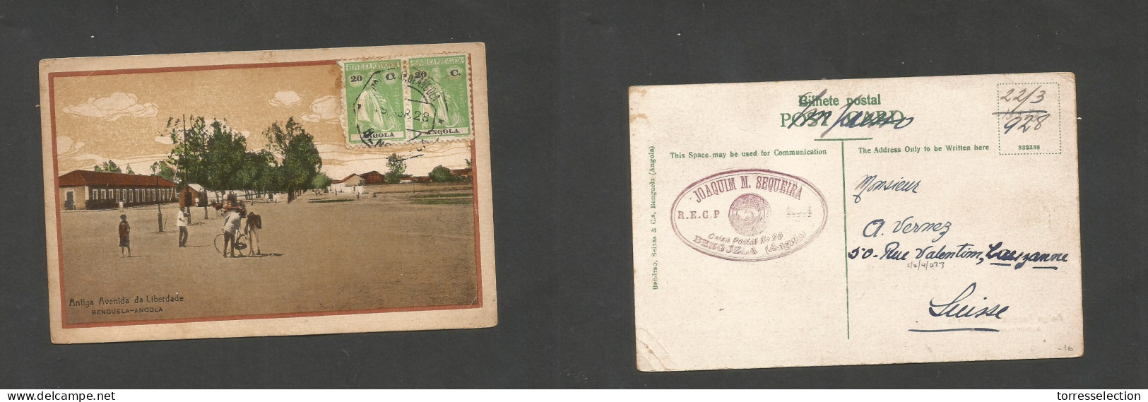 PORTUGAL-ANGOLA. 1928 (19 Abr) Benguela - Switzerland, Lausanne. Local Photo Multifkd Ceres Issues P. Card. SALE. - Altri & Non Classificati