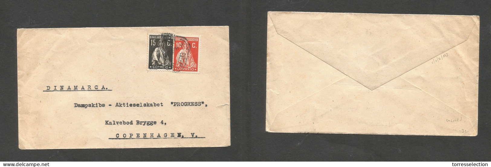 Portugal - XX. 1930. Lisboa - Denmark, Cph, New Ceres Issue Multifkd Unsealed Pm Envelope MIXED ISSUES 10c + 25c Tied Ds - Altri & Non Classificati