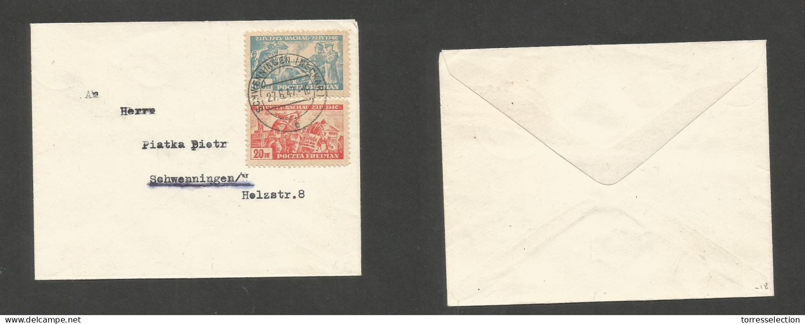 POLAND. 1947 (27 June) Schwenningen Neckar Local Unsealed Semipostal Usage Envelope. VF. SALE. - Andere & Zonder Classificatie