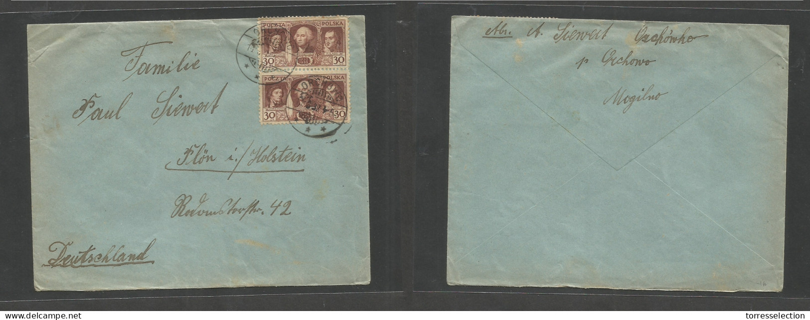 POLAND. 1932 (11 March) Orchowo - Germany, Plon, Holstein. Multifkd Env 30 Gr Pair, Cds. Franklin US Usage. SALE. - Other & Unclassified