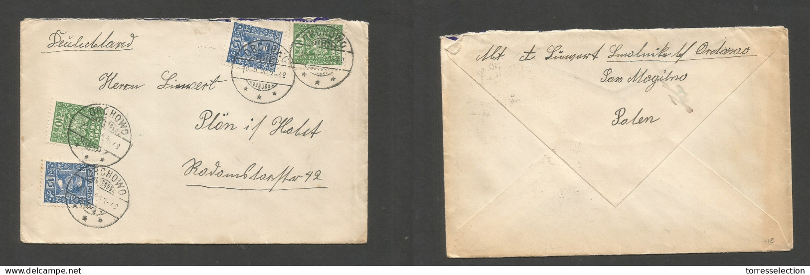 POLAND. 1930 (19 March) Orchowo - Germany, Plon, Holstein. Multifkd Env At 60gr Rate, Cds. Fine. SALE. - Andere & Zonder Classificatie