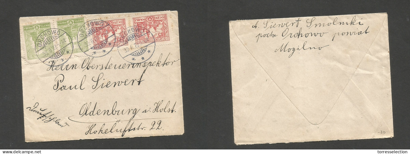 POLAND. 1927 (30 June) Orchowo - Oldenburg, Holstein, Germany. Multifkd Envelope, At 40gr Rate. VF. SALE. - Andere & Zonder Classificatie