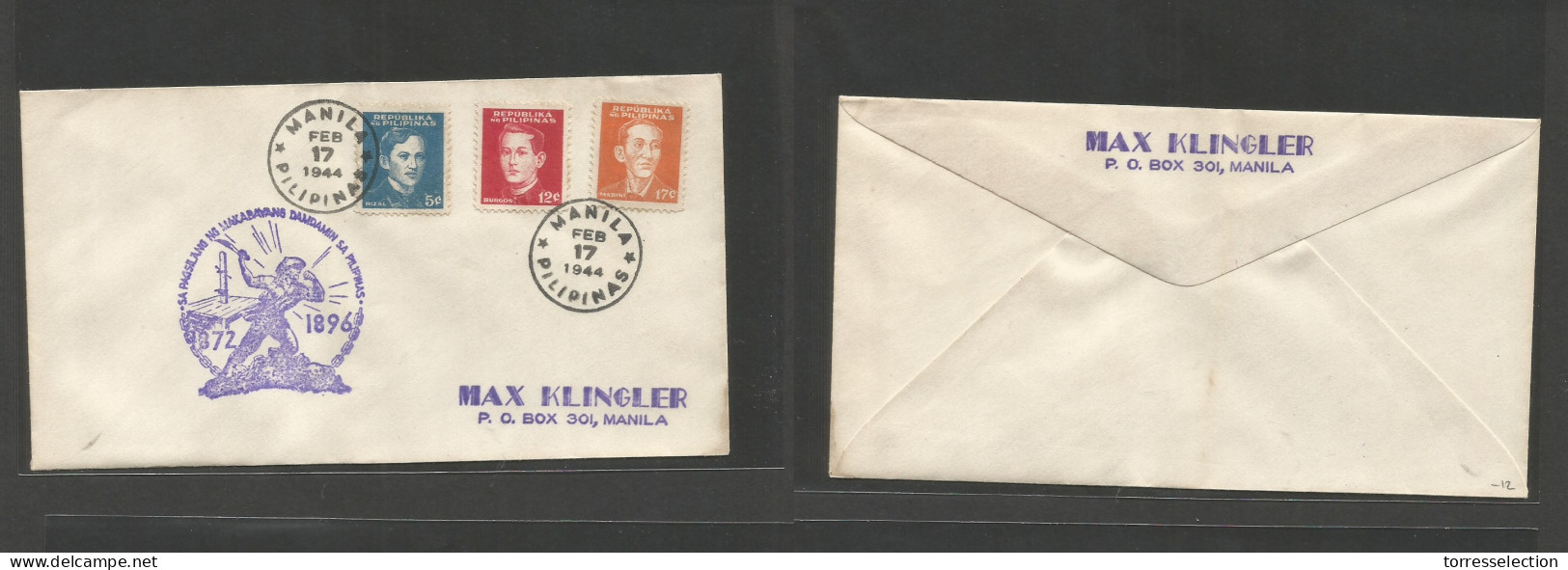 PHILIPPINES. 1944 (17 Febr) Japanese Occup. Local Printed Usage. Special Cachet. Multifkd Env. SALE. - Philippinen
