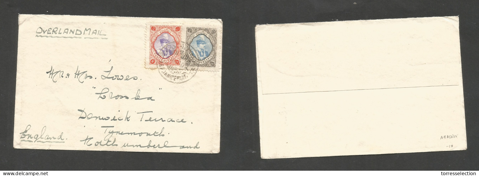 PERSIA. 1932 (21 Dec) Ahaulan - England, Tyne Mouth. Overland Mail Multifkd Env. At 33d Rate, Cds. Fine. SALE. - Iran