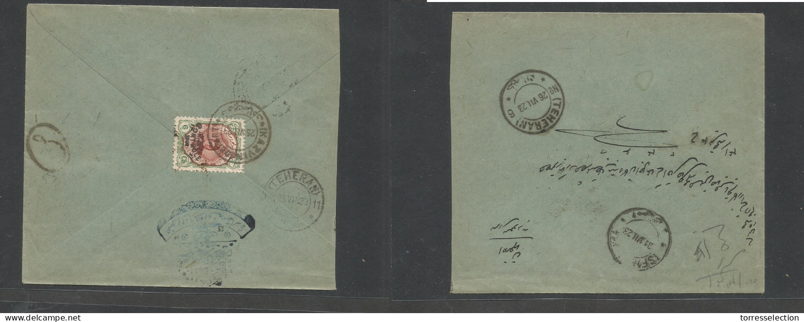 PERSIA. 1923 (25 July) Kazvin - Ispahan (31 July) Via Teheran "Controle" Issue Ovptd 6ch Stamps On Reverse Of Envelope,  - Iran