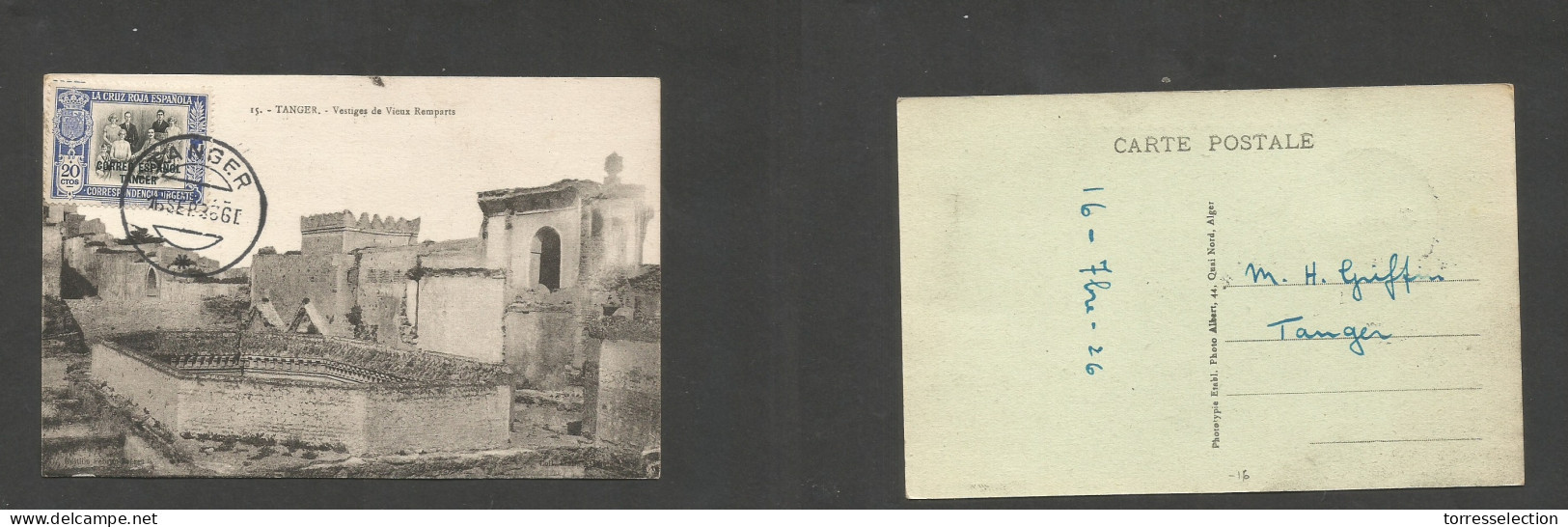 MARRUECOS. 1936 (16 Sept) TP Correo Español De Tanger Con Sello Cancelado De 20 Cts De Cruz Roja. Escaso En Carta. SALE. - Marruecos (1956-...)