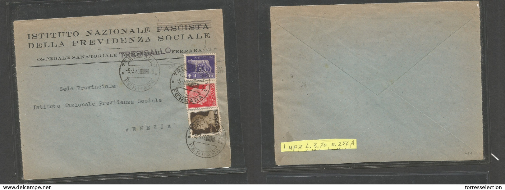 Italy - XX. 1946 (5 Apr) Tresigallo - Venezia. Old Instituto Fascista (crosset Out) Multifkd Env Incl Nº 256, Tied Cds.  - Ohne Zuordnung