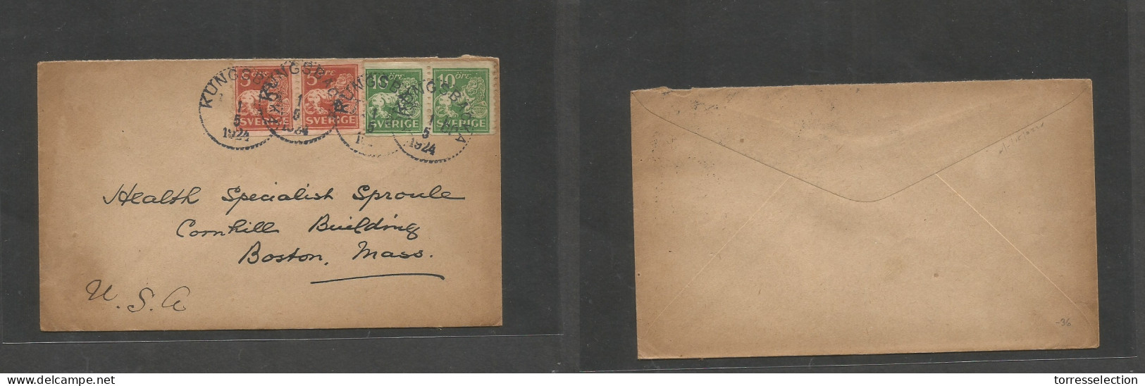 SWEDEN. 1924 (1 May) Kungsbacka - USA, Boston, Mass. Multifkd Env, Cds At 30 Ore Rate. SALE. - Andere & Zonder Classificatie