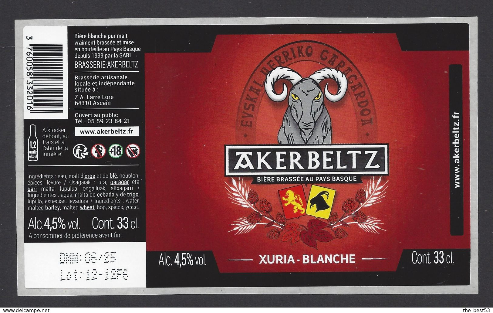Etiquette De Bière Blanche  -  Brasserie  Akerbeltz  à  Ascain   (64) - Bière
