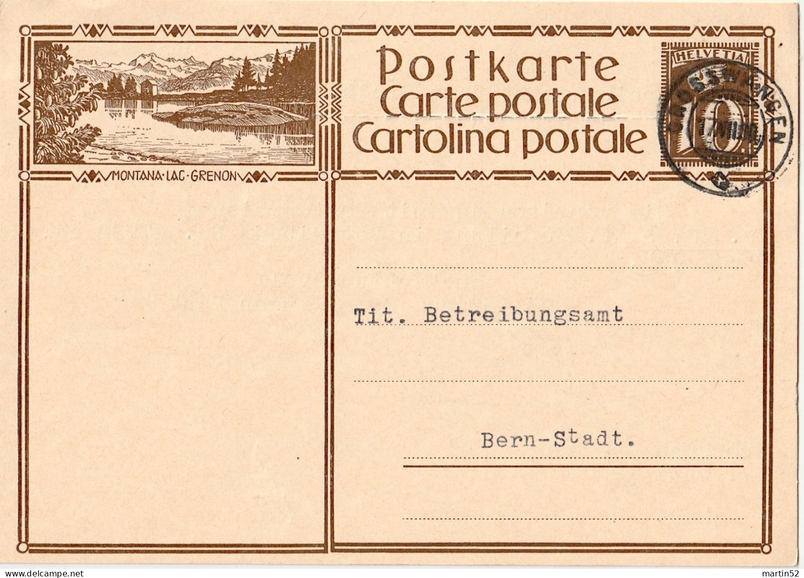 Schweiz Suisse 1930:  Bild-PK / CPI "MONTANA-LAC-GRENON" Mit ⊙ GROSSWANGEN 17.VII.30 - Stamped Stationery