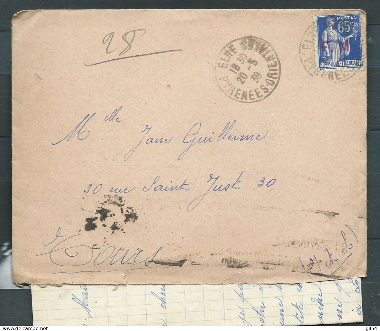 Timbre De Franchise Militaire N°8 SUR LAC OBLI. Elne - Pyrénées Orientale 20/05/1938.-   MALB13703 - WW II