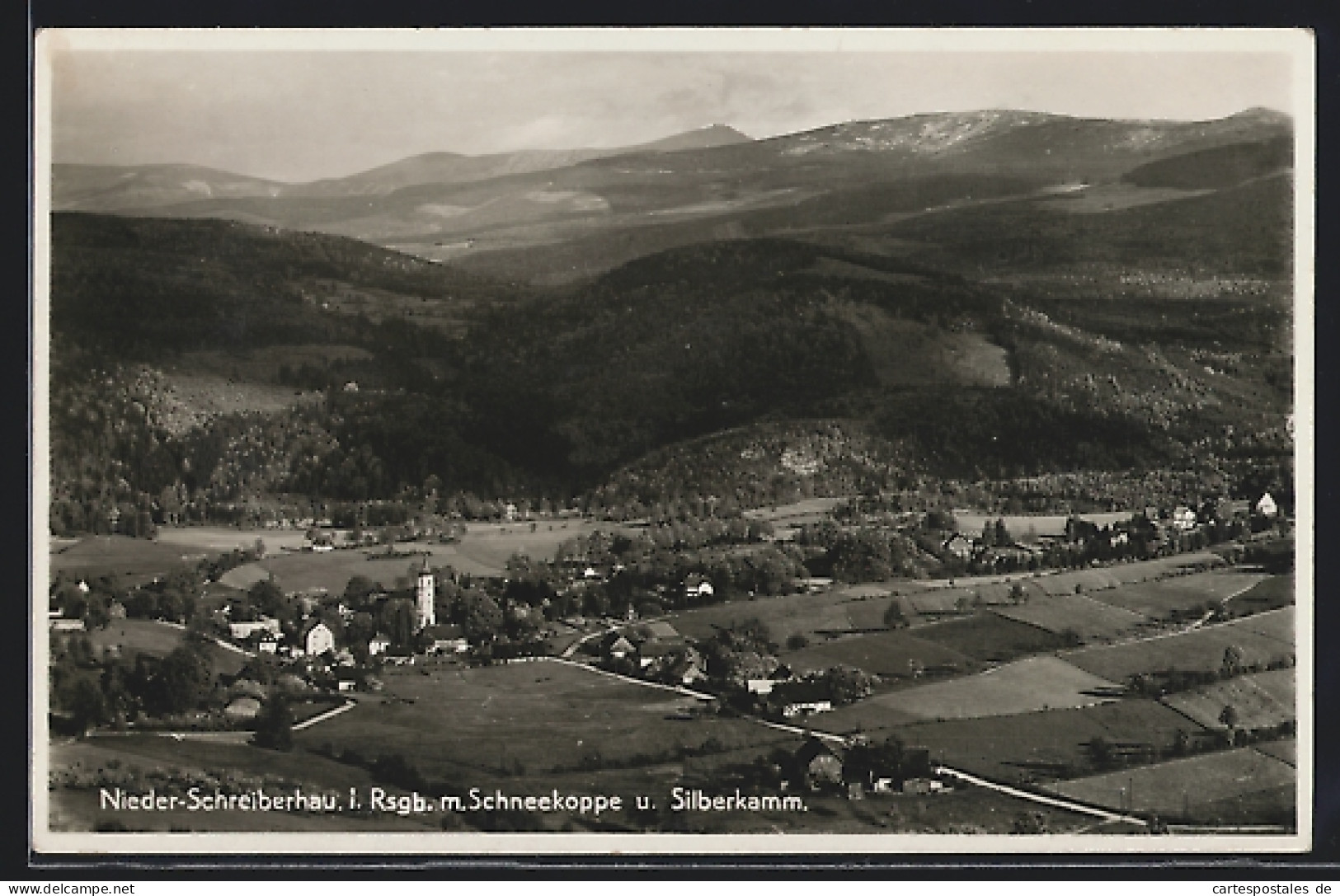 AK Nieder-Schreiberhau I. Rsgb., Ortsansicht Mit Schneekoppe U. Silberkamm  - Schlesien