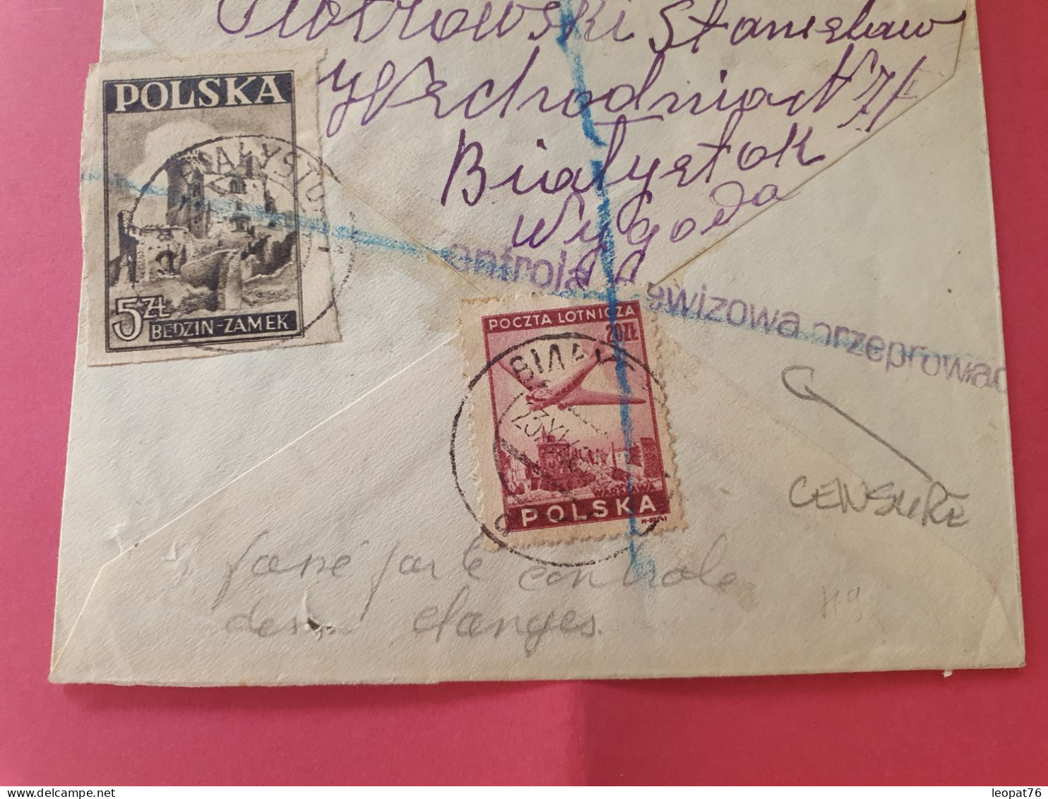 Pologne  - Enveloppe En Recommandé De Bialystok Pour Londres En 1946 Avec Contrôle Postal  - Réf 3549 - Lettres & Documents