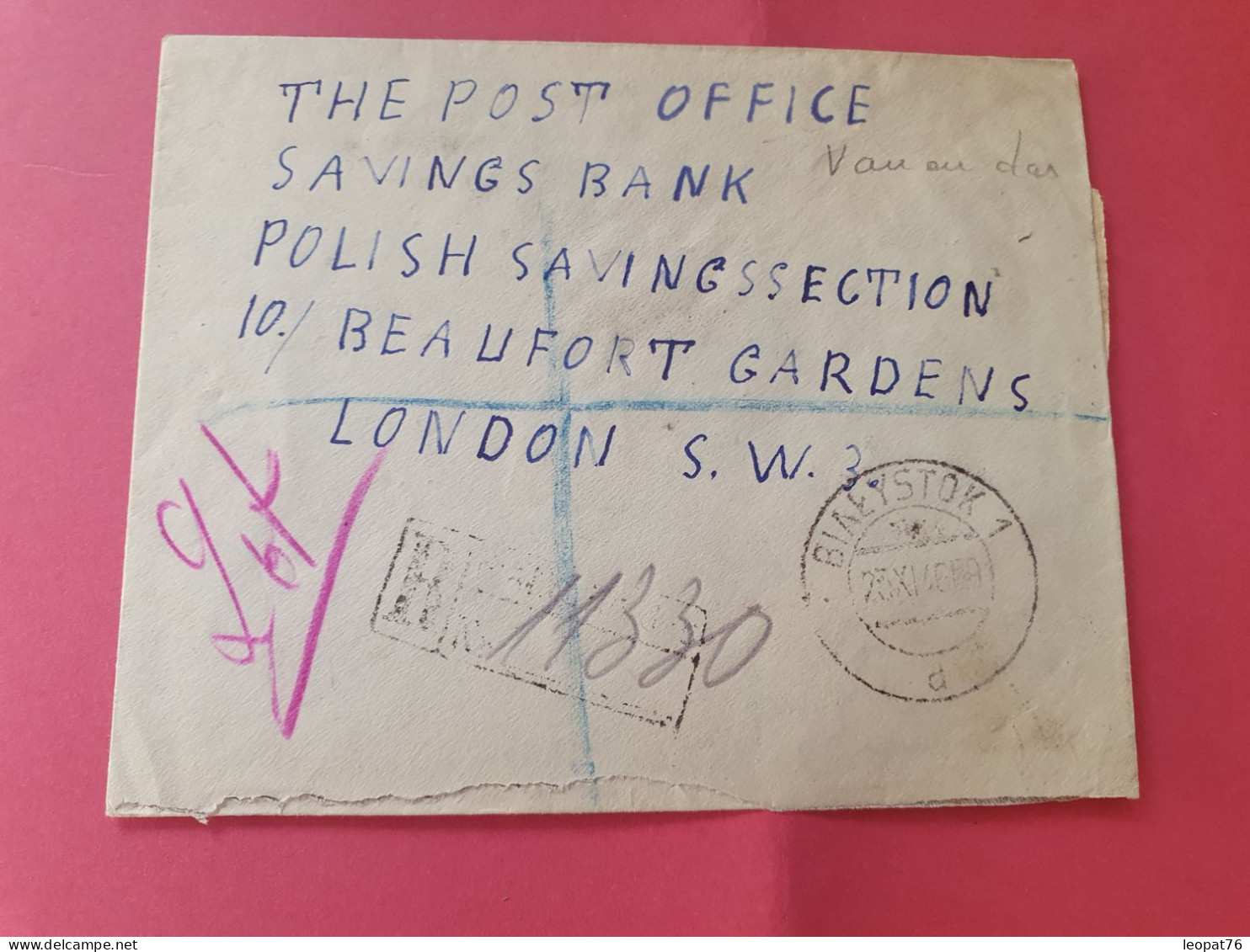 Pologne  - Enveloppe En Recommandé De Bialystok Pour Londres En 1946 Avec Contrôle Postal  - Réf 3549 - Brieven En Documenten