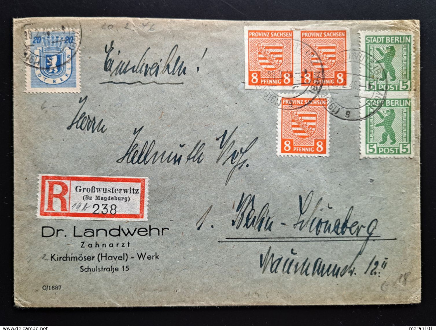 Sachsen 1946, Bedarfsbrief Einschreiben Großwuscherwitz Nach Berlin MiF - Lettres & Documents