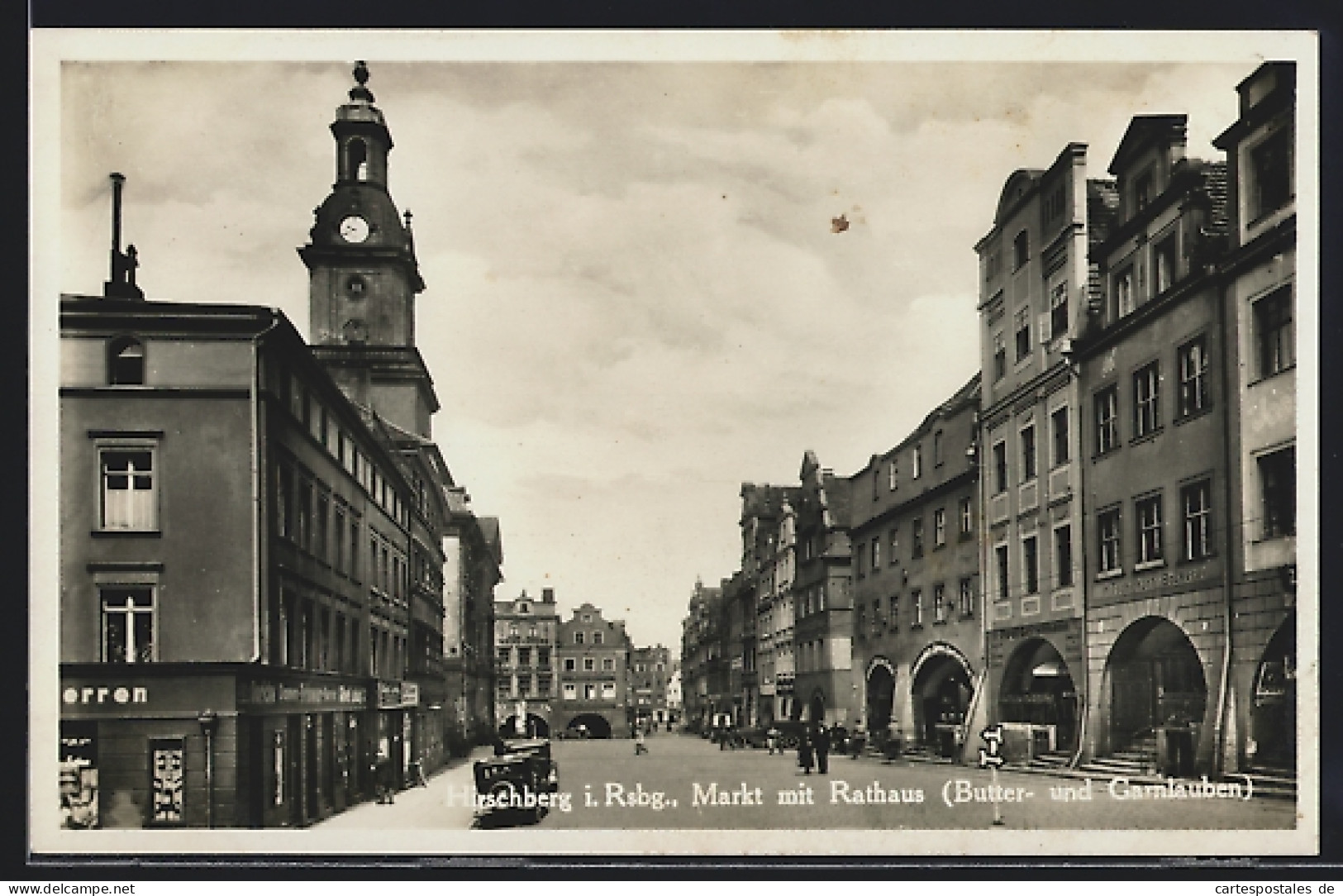 AK Hirschberg I. Rsgb., Markt Mit Rathaus, Butter- Und Garnlauben  - Schlesien
