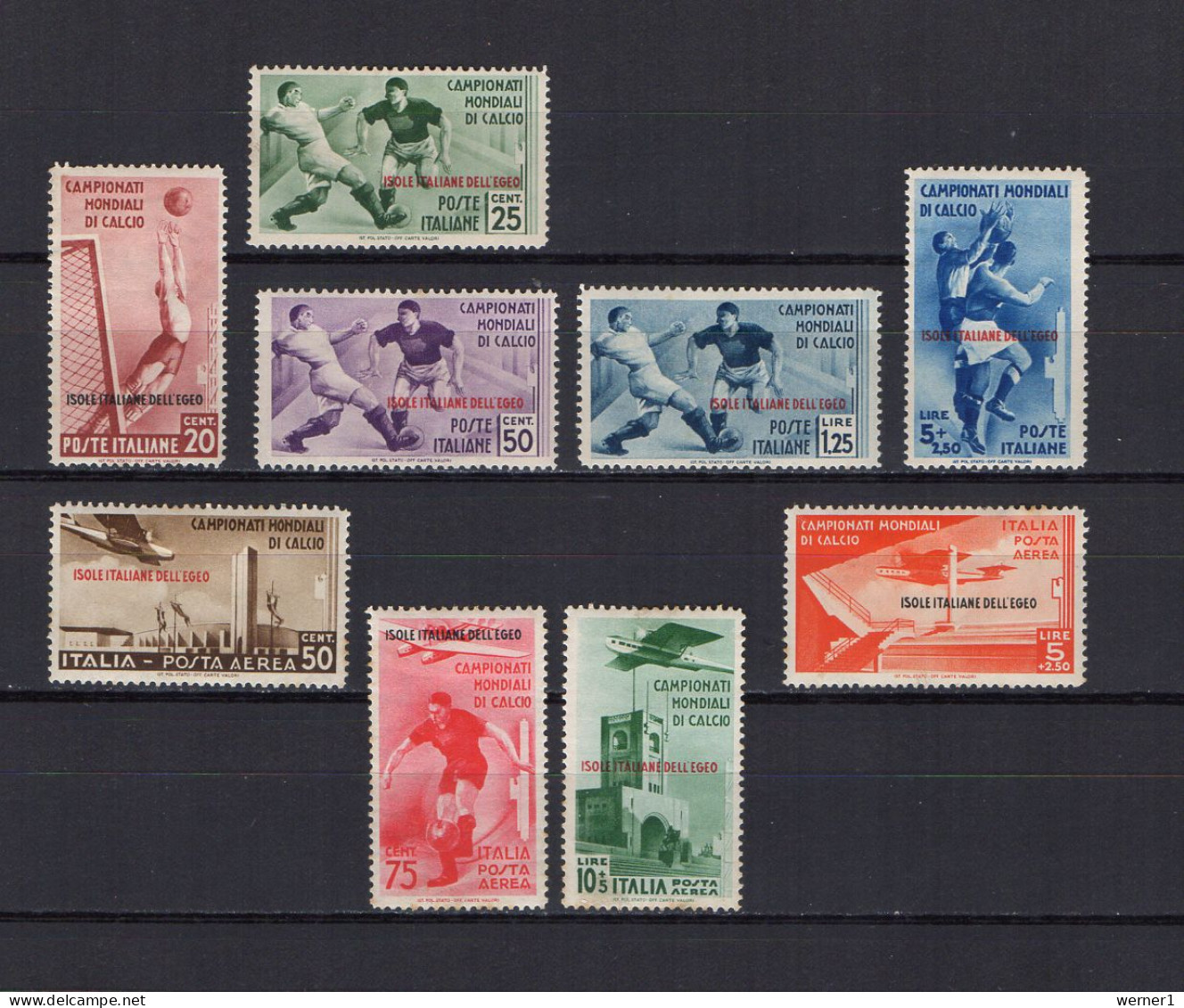 Italy - Aegean Islands 1934 Football Soccer World Cup Set Of 9 MLH - 1934 – Italy