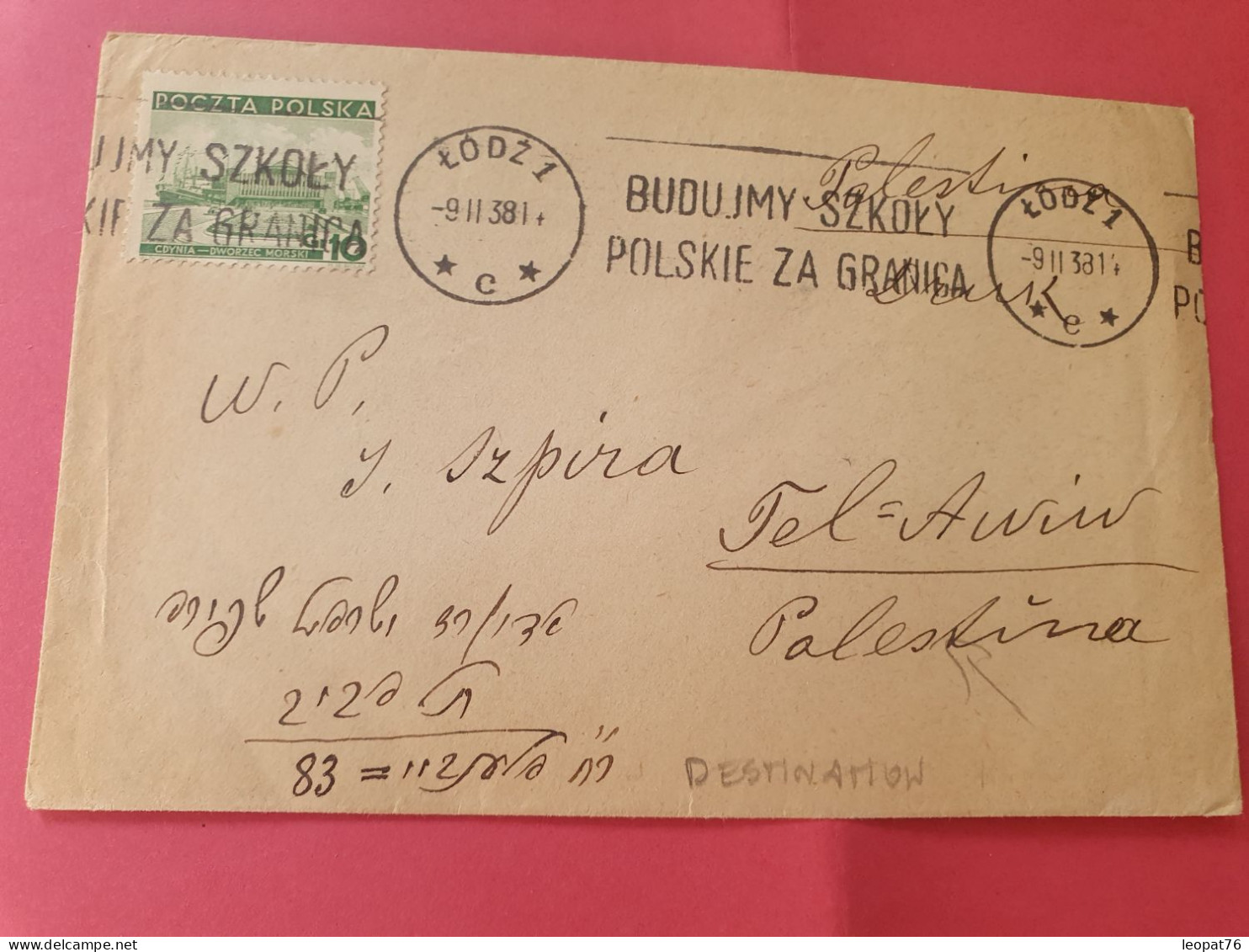 Pologne  - Enveloppe De Lodz Pour Tel Aviv En 1938 - Réf 3550 - Lettres & Documents