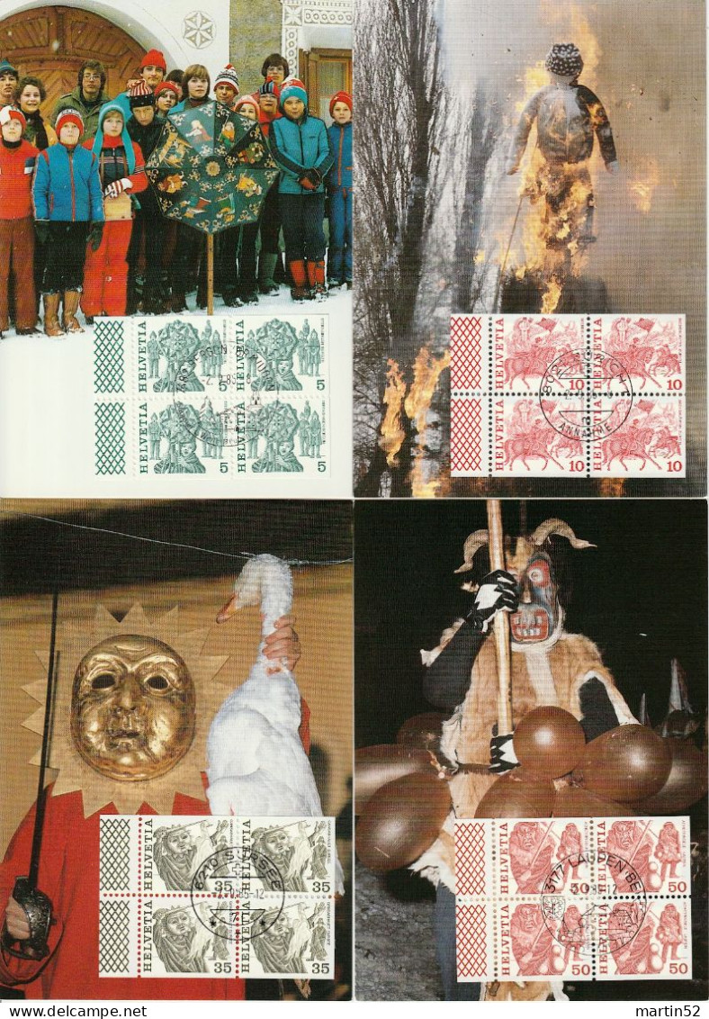 Schweiz Suisse 1985: Zumstein 594H-599H Michel 1100-05 D (teilgezähnt) Aus Heft #57 Maximum-Karten Mit Passenden Ort-⊙ - Cartoline Maximum