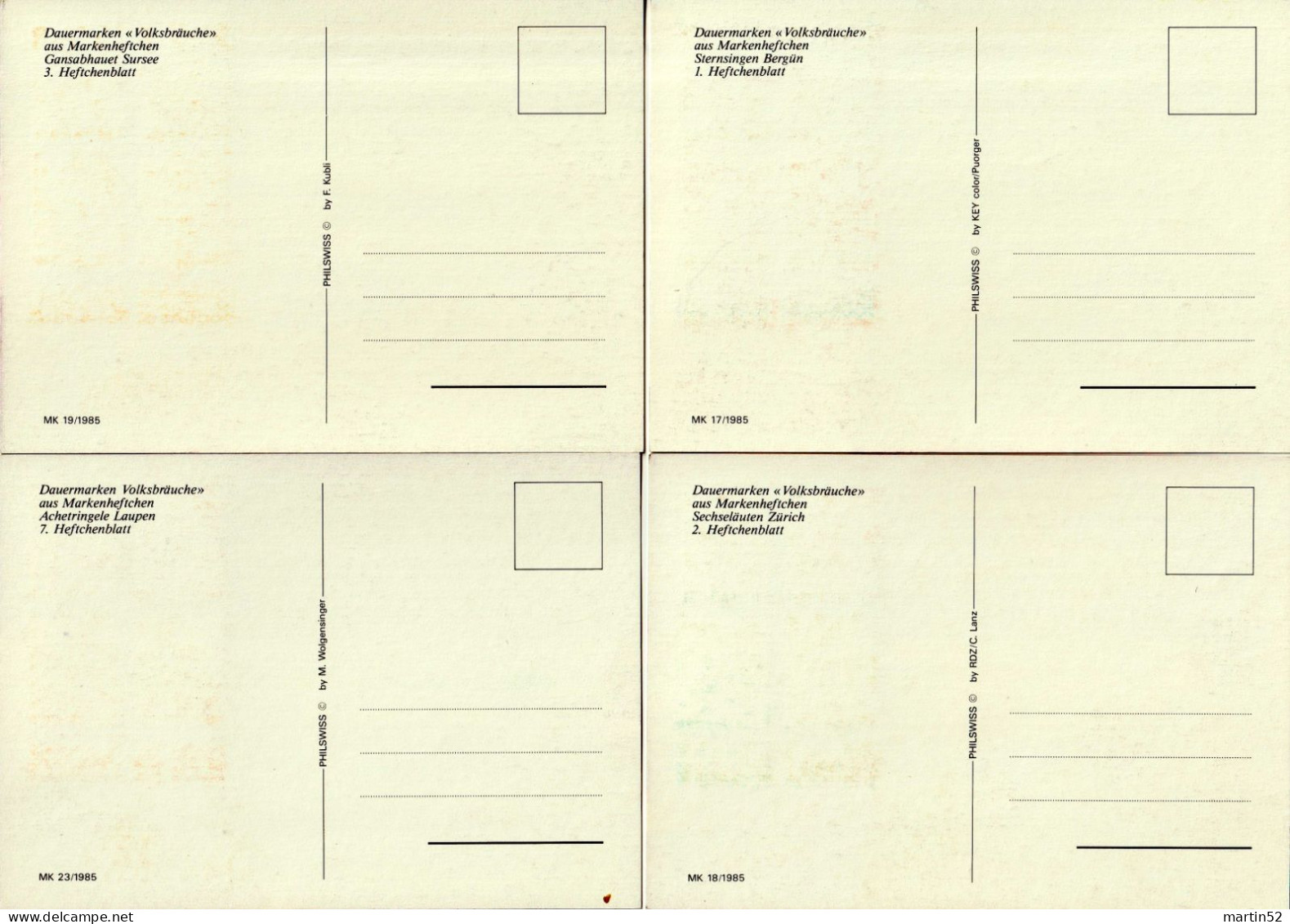 Schweiz Suisse 1985: Zumstein 594H-599H Michel 1100-05 D (teilgezähnt) Aus Heft #57 Maximum-Karten Mit Passenden Ort-⊙ - Maximum Cards