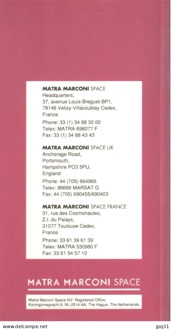 Matra Marconi Space European Spacecraft Directory - 1992 - Engineering