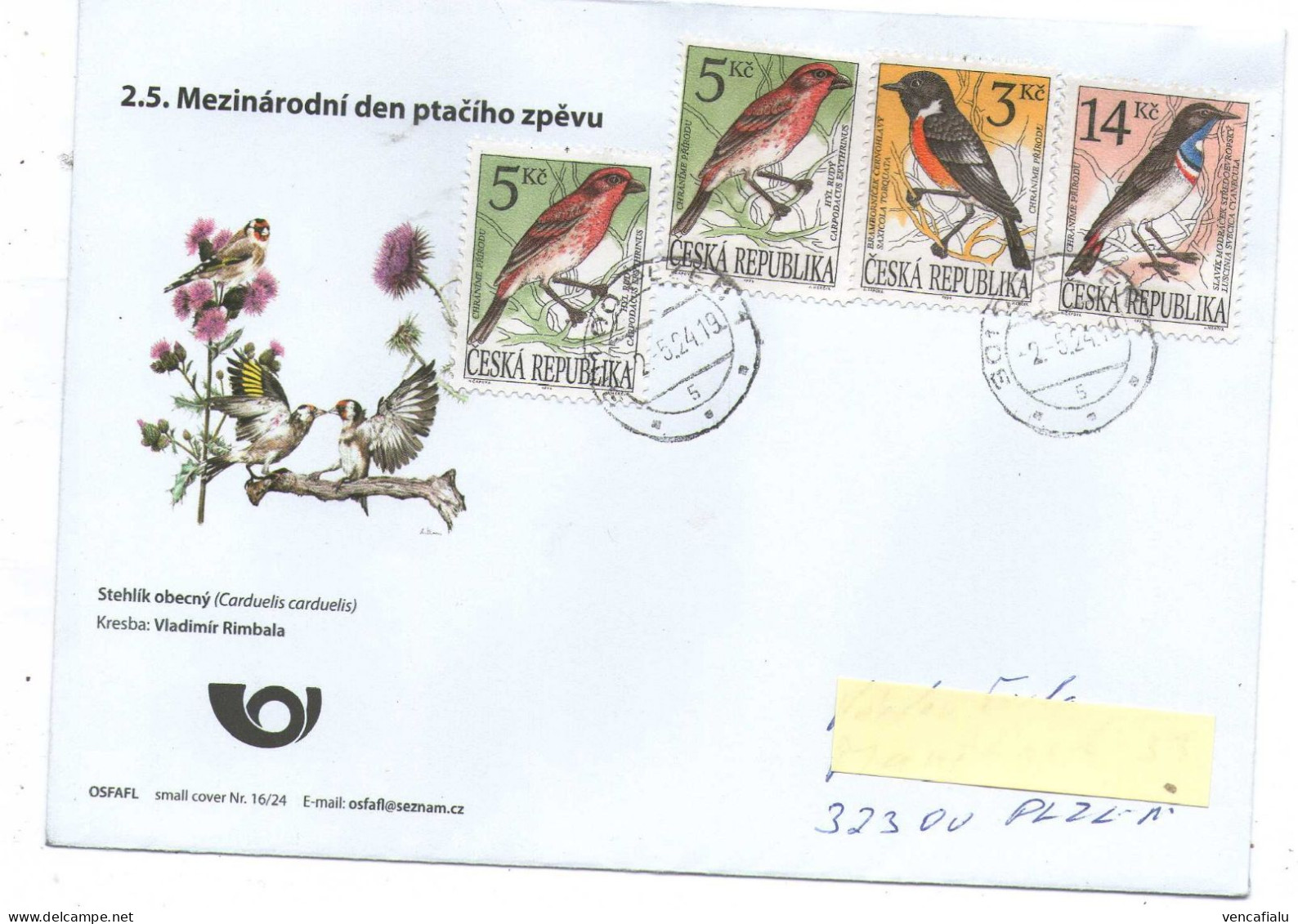 Czech Republic 2024 -  Birdsongs International Day, Special Cover, Nice Stamps, Postage Used - Zangvogels