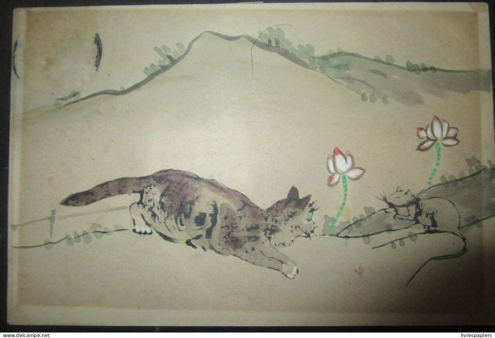 Chine Carte Peinte Chat Et Souris Cpa Entier Postal Dragon Chinese Imperial Post , Obliteration Shanghai - Chine