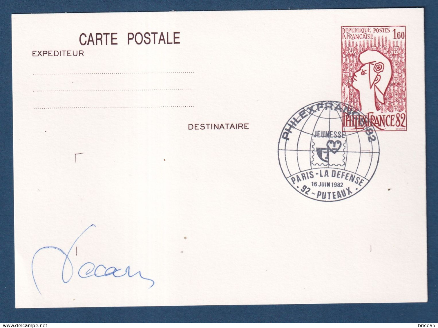 France - FDC - Premier Jour - Entier Postal - Signé - PhilexFrance 82 - 1982 - Standaardpostkaarten En TSC (Voor 1995)