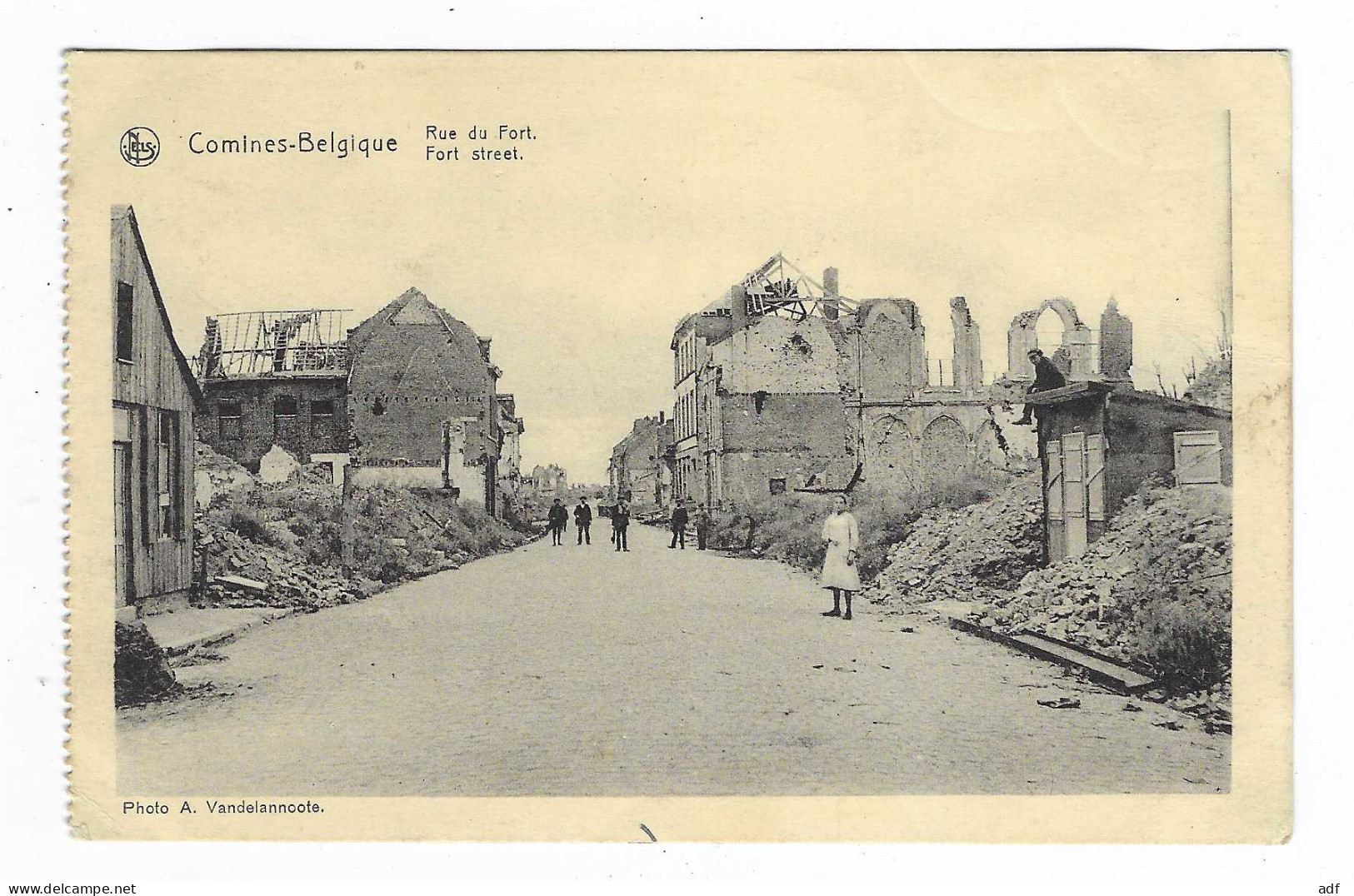 CPA COMINES, LA RUE DU FORT EN RUINES, ANIMATION, FORT STREET, HAINAUT, BELGIQUE - Komen-Waasten