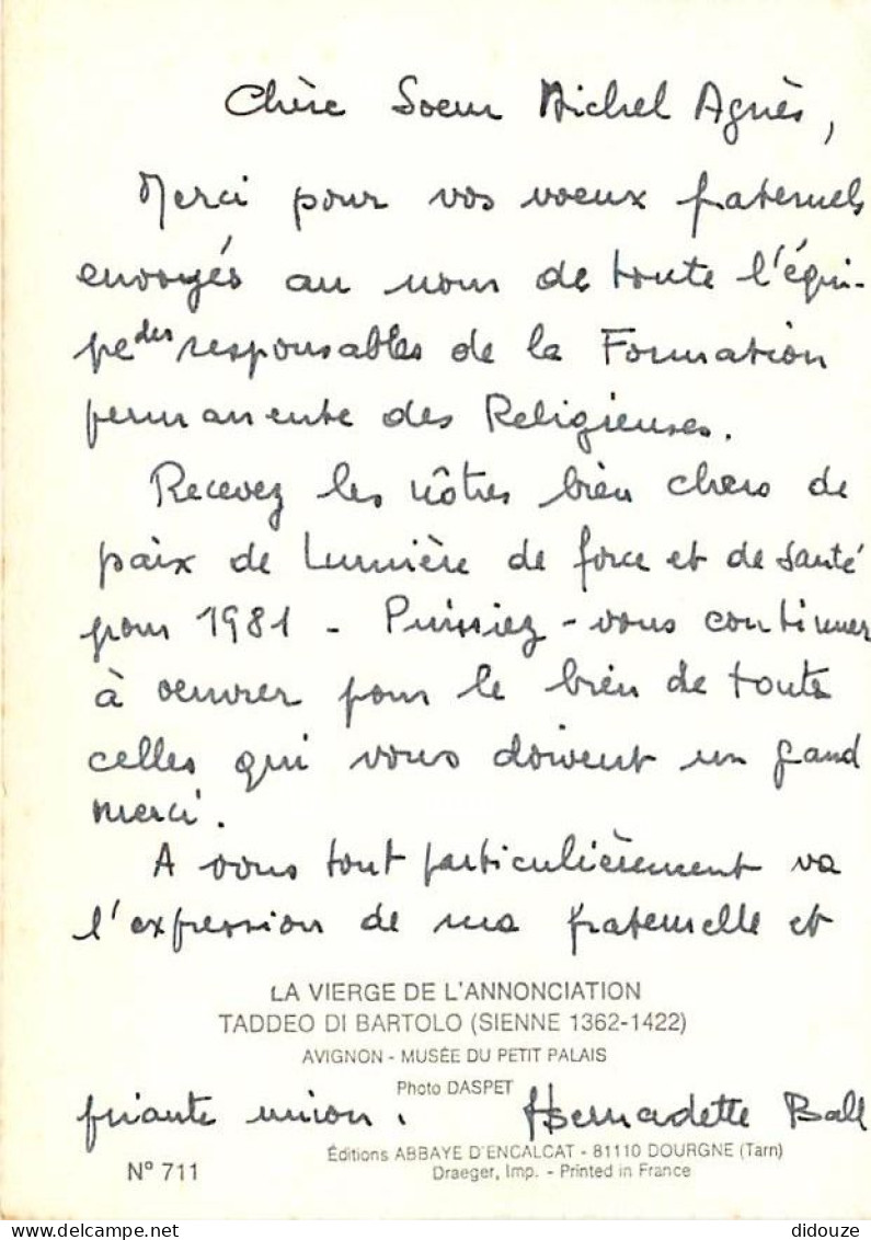 Art - Peinture Religieuse - Taddeo Di Bartolo - La Vierge De L'Annonciation - CPM - Voir Scans Recto-Verso - Paintings, Stained Glasses & Statues