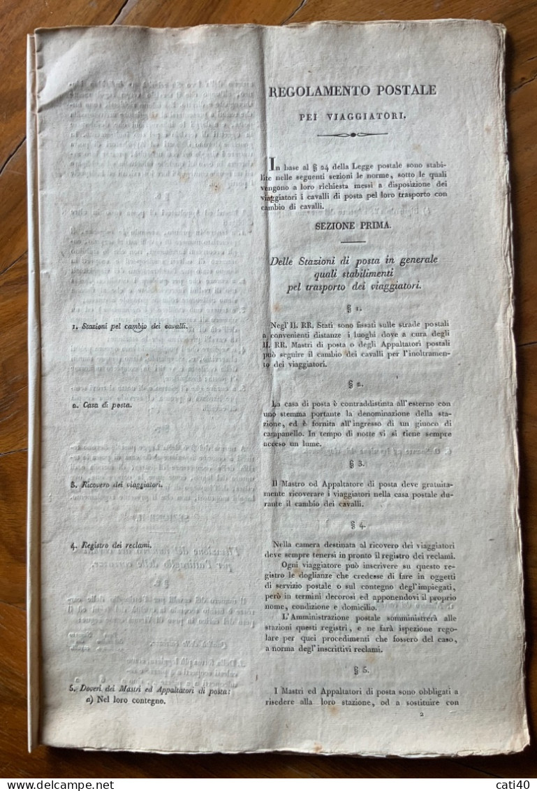 REGOLAMENTO POSTALE PEI VIAGGIATORI  - VIENNA 1/12/1838 -  Pagine 20 - 63 Par. - RRR - Documents Historiques