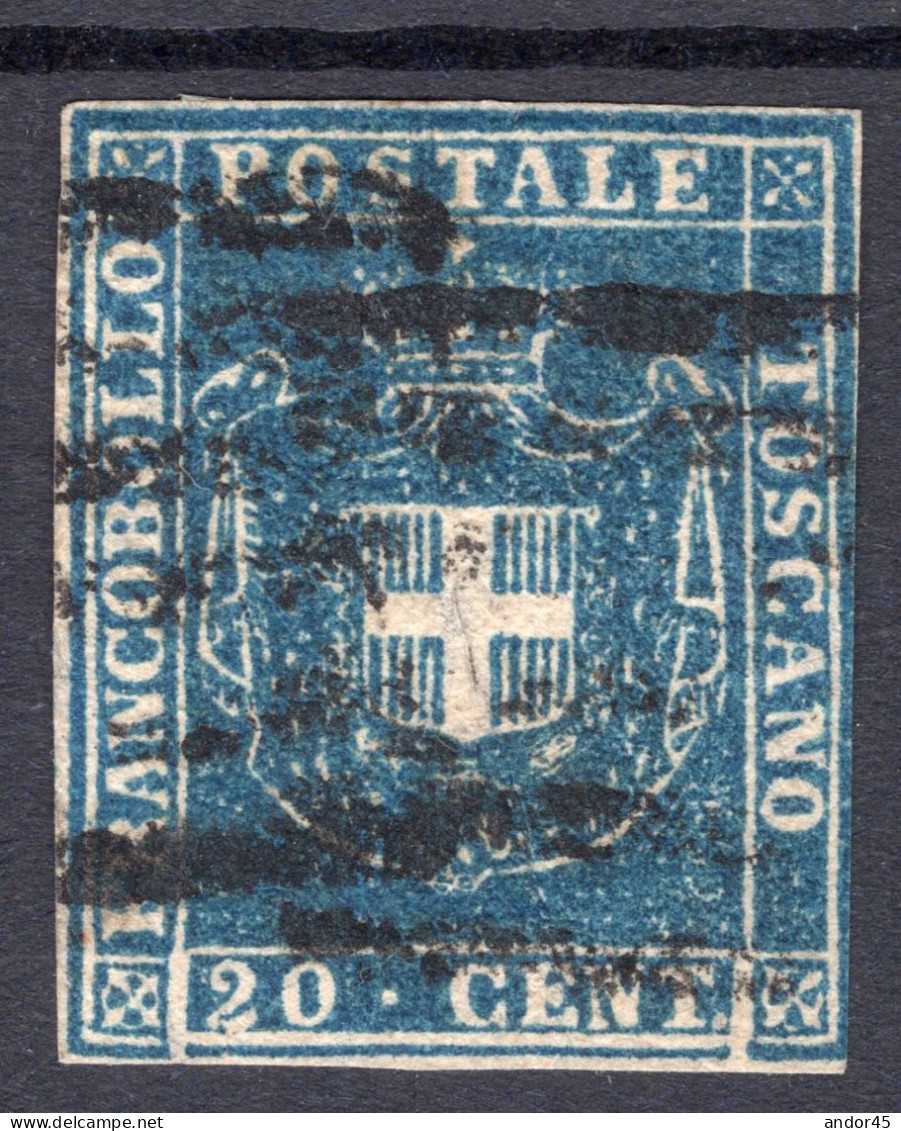 C.20  AZZURRO "STEMMA DI SAVOIA" SASS.20  CON TRE OTTIMI MARGINI USATO FIRMATO PERITO  CV 300+++ - Toscane