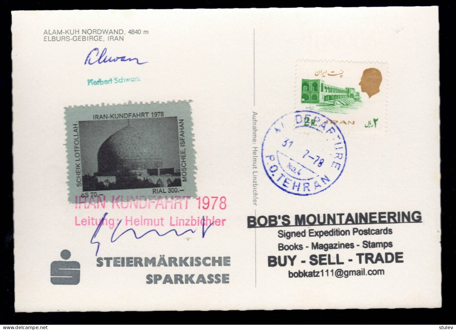 Mountaineering Postcard For 1978 Climb In Iran With Cinderella Stamp - Irán