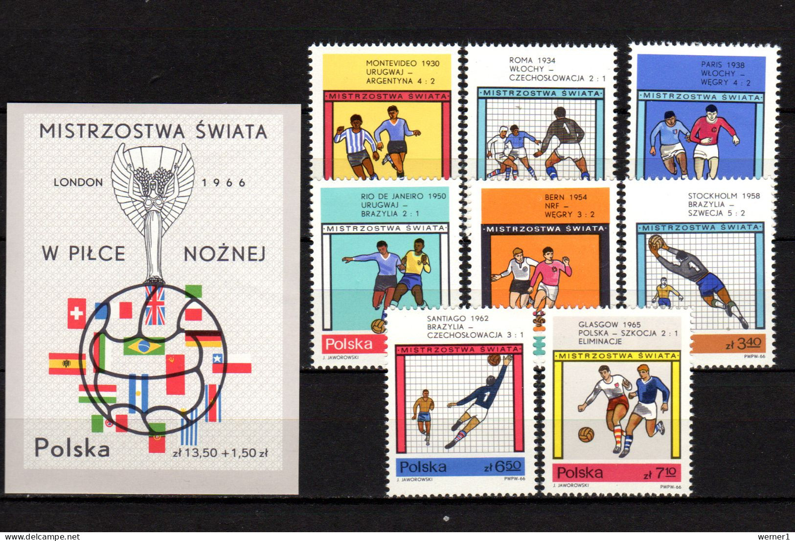 Poland 1966 Football Soccer World Cup Set Of 8 + S/s MNH - 1966 – Angleterre