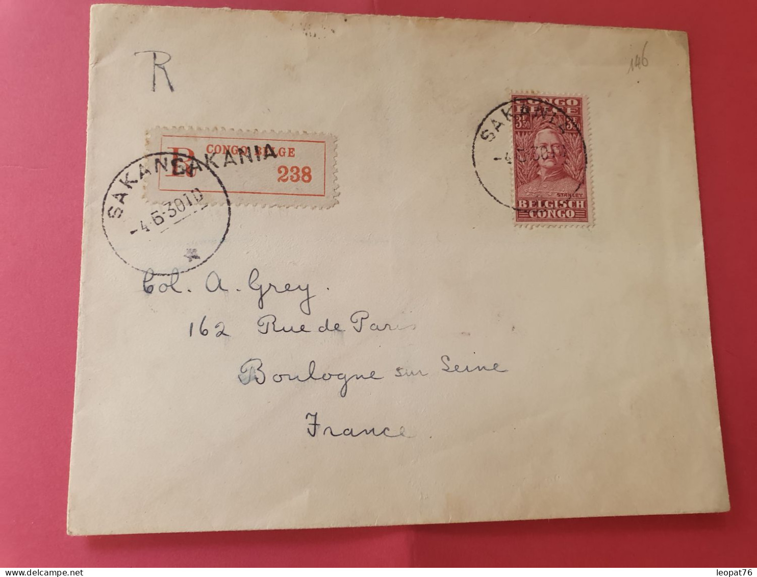 Congo Belge - Enveloppe En Recommandé De Sakania Pour La France En 1930 - Réf 3562 - Storia Postale