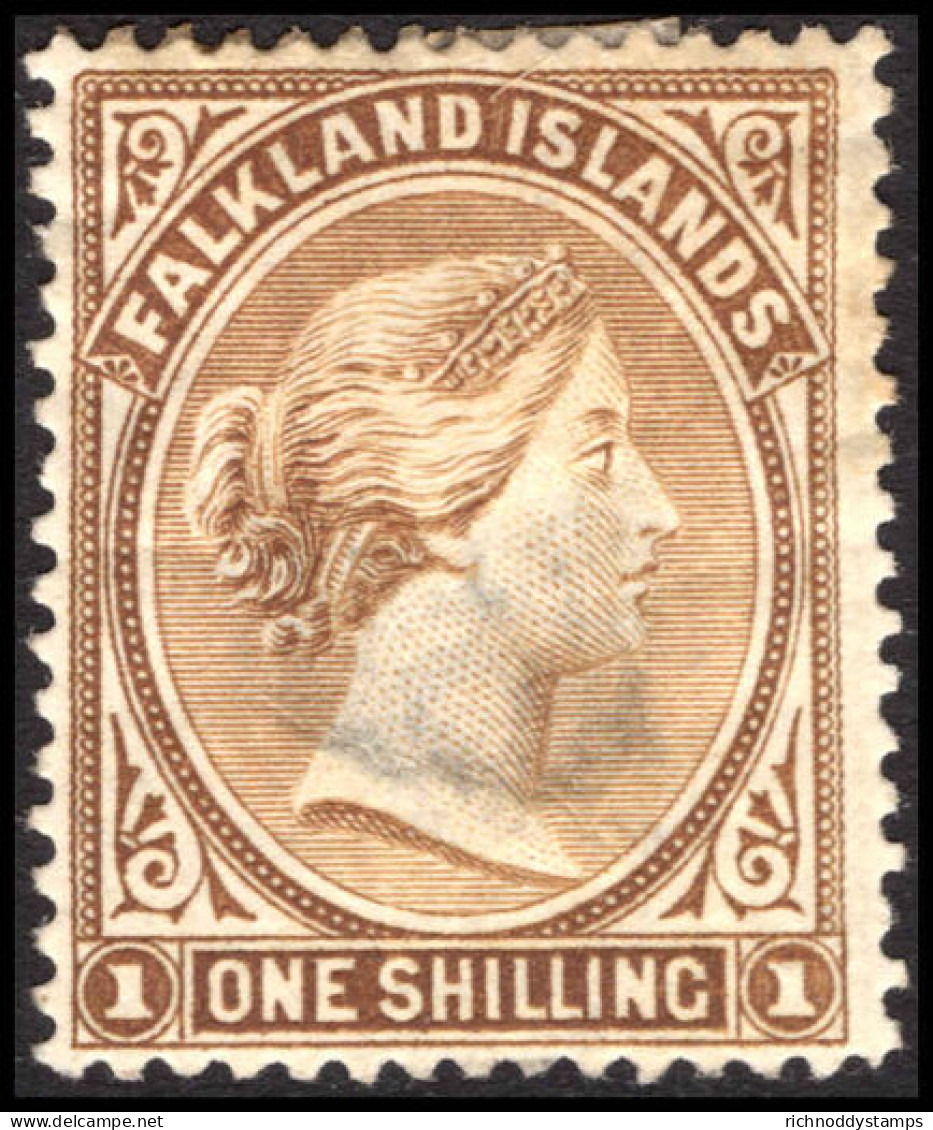 Falkland Islands 1891-1902 1s Yellow-brown Unused Part Gum Hinge Thin. - Falklandinseln