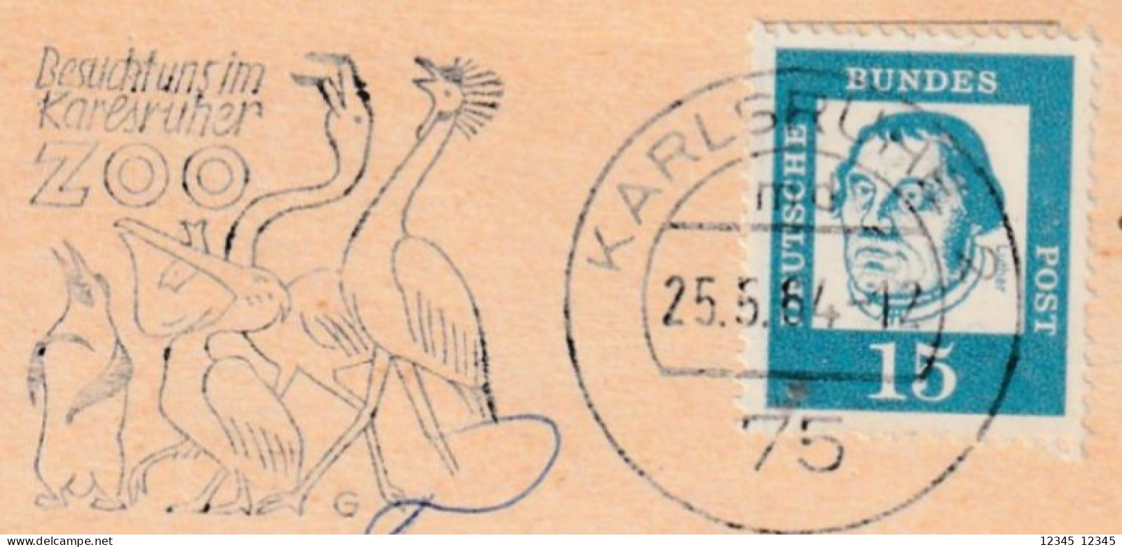 Duitsland 1964, Stamped Bird Motive (Besucht Uns Im Karlsruher Zoo) - Briefe U. Dokumente