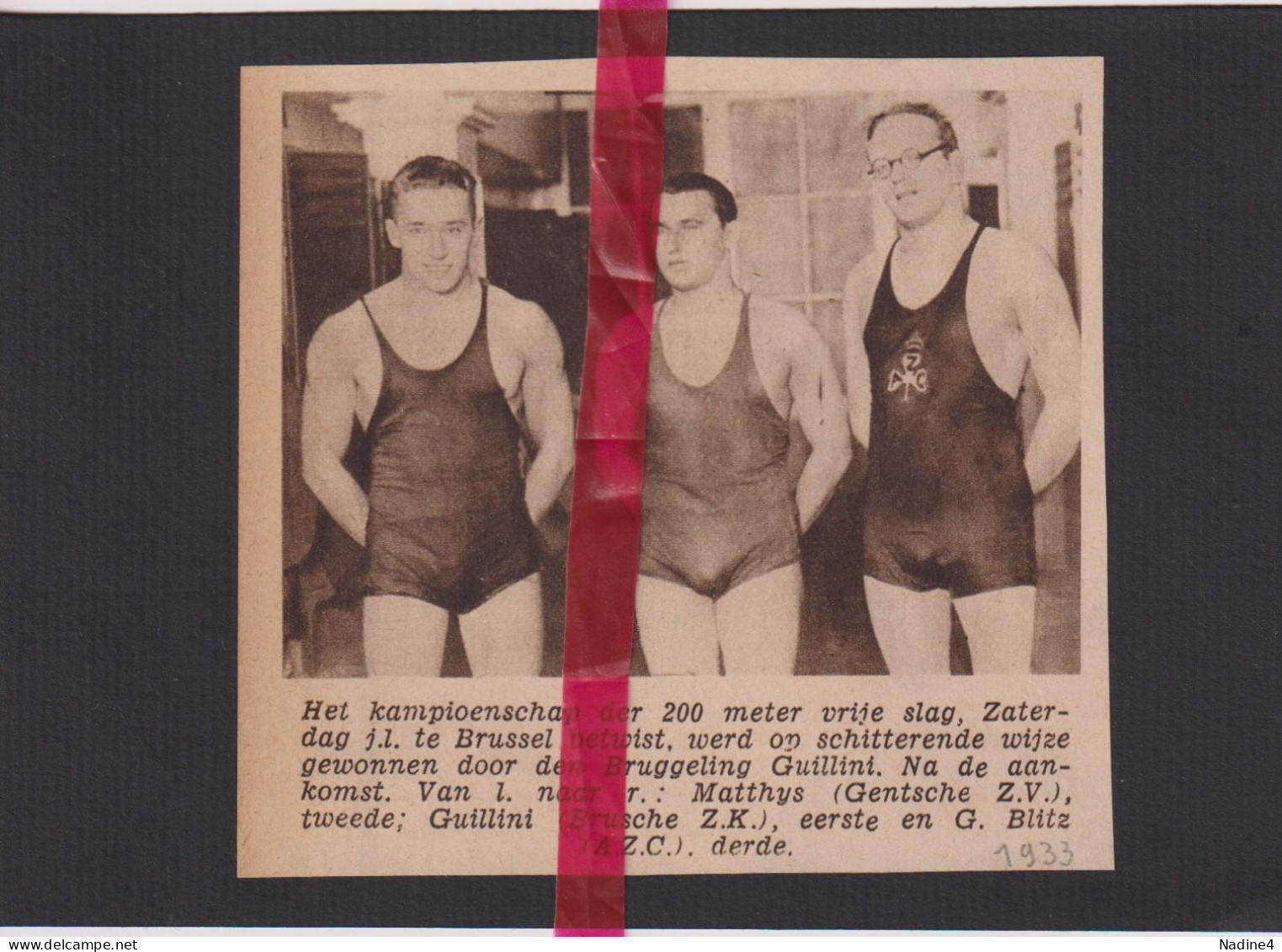 Brussel - Zwemmen Winnaar Kampioenschap Guillini Uit Brugge - Orig. Knipsel Coupure Tijdschrift Magazine - 1933 - Zonder Classificatie