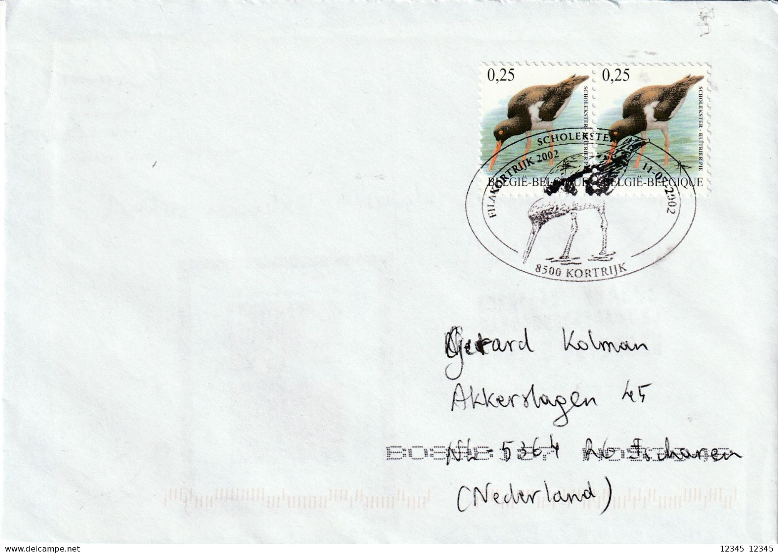 België 2002, Letter Sent To Netherland, Stamped Kortrijk Bird Motive - Storia Postale