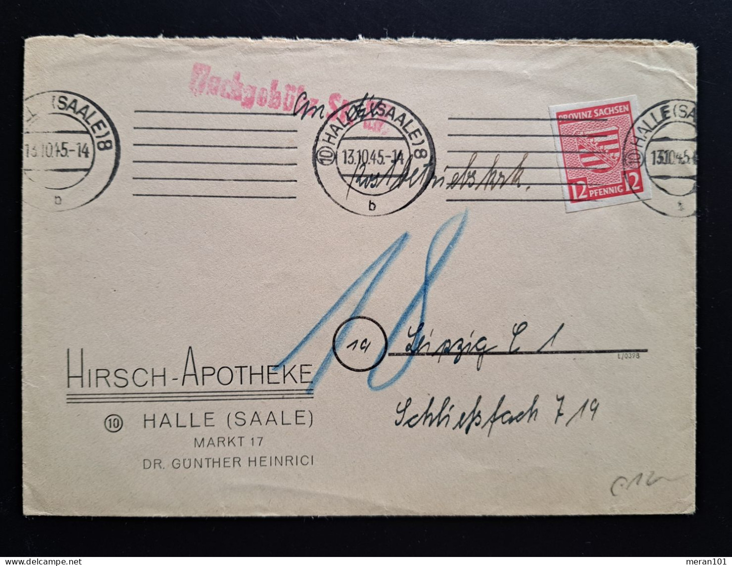 Sachsen 1946, Bedarfsbrief Halle(Saale) "Nachgebühr" Maschinenstempel - Briefe U. Dokumente
