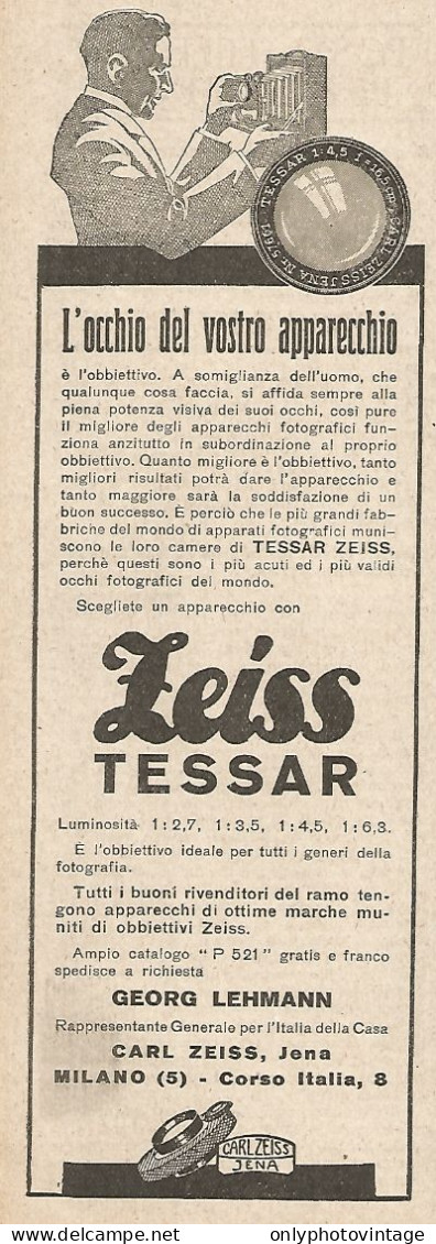 ZEISS Tessar L'occhio Del Vostro Apparecchio - Pubblicità Del 1927 - Ad - Publicidad