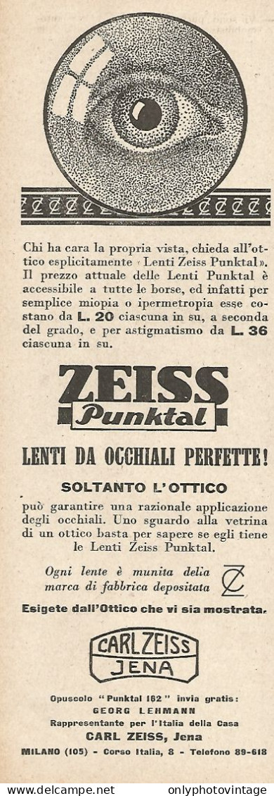 ZEISS Punktal Lenti Da Occhiali Perfette - Pubblicità Del 1927 - Advert - Publicidad