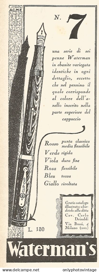 Waterman's N. 7 - Pubblicità Del 1929 - Vintage Advertising - Publicidad