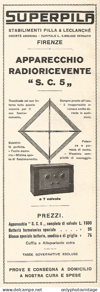 SUPERPILA - Radio Ricevente S. C. 5 - Pubblicità Del 1929 - Vintage Advert - Advertising