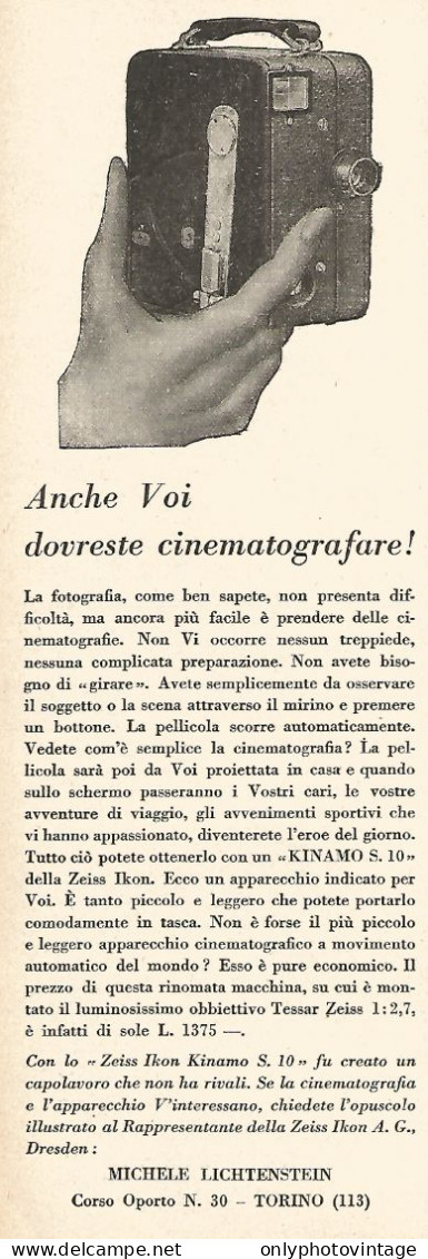 Cinematografo ZEISS IKON Kinamo S. 10 - Pubblicità Del 1929 - Vintage Ad - Publicidad