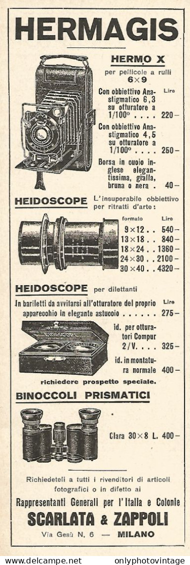 Apparecchi Fotografici HERMAGIS - Pubblicità Del 1929 - Vintage Advert - Advertising