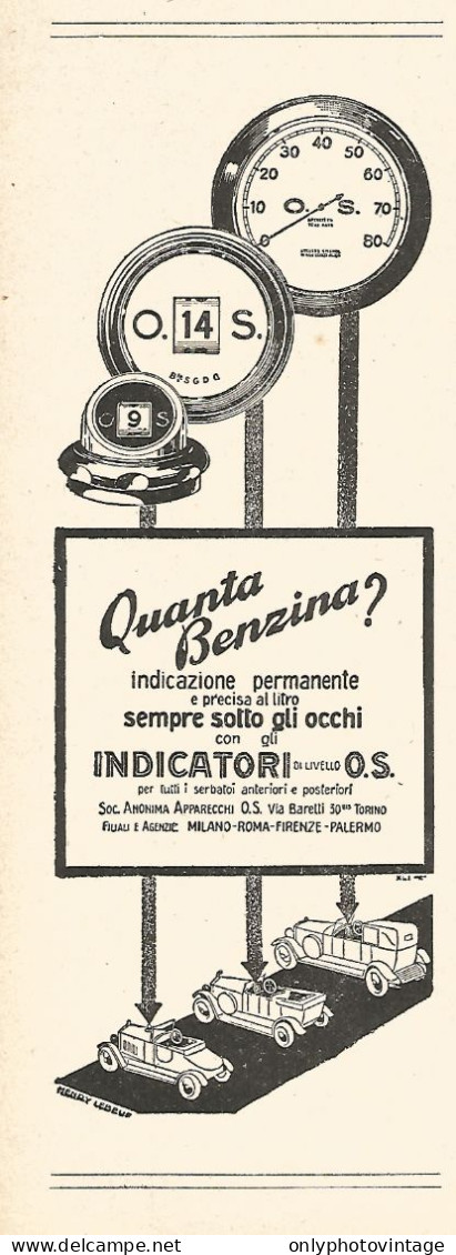 Indicatori Di Livello Benzina O.S. - Pubblicità Del 1929 - Vintage Advert - Publicidad