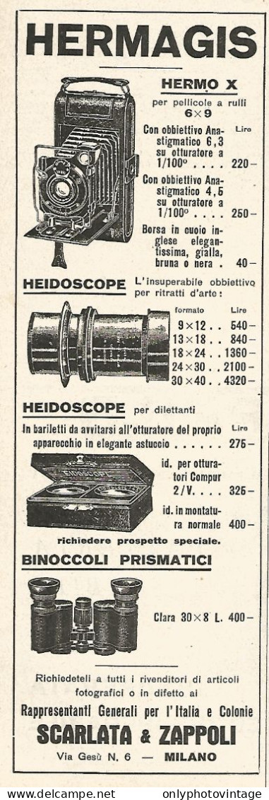 Apparecchi Fotografici HERMAGIS - Pubblicità Del 1929 - Vintage Advert - Advertising