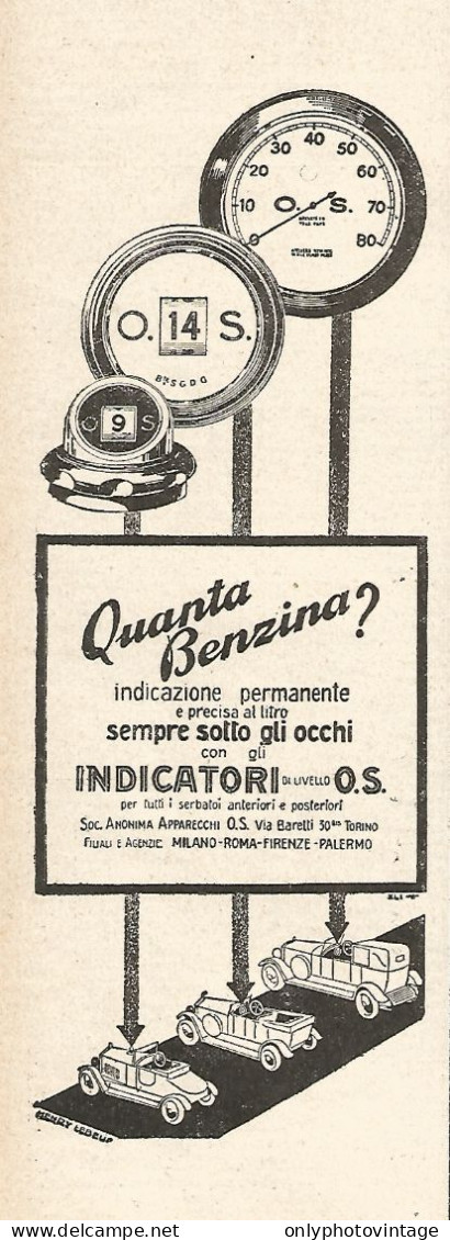 Indicatori Di Livello Benzina O.S. - Pubblicità Del 1929 - Vintage Advert - Advertising