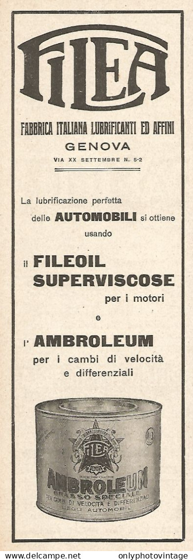 Grasso Speciale AMBROLEUM FILEA - Pubblicità Del 1925 - Vintage Advert - Publicidad